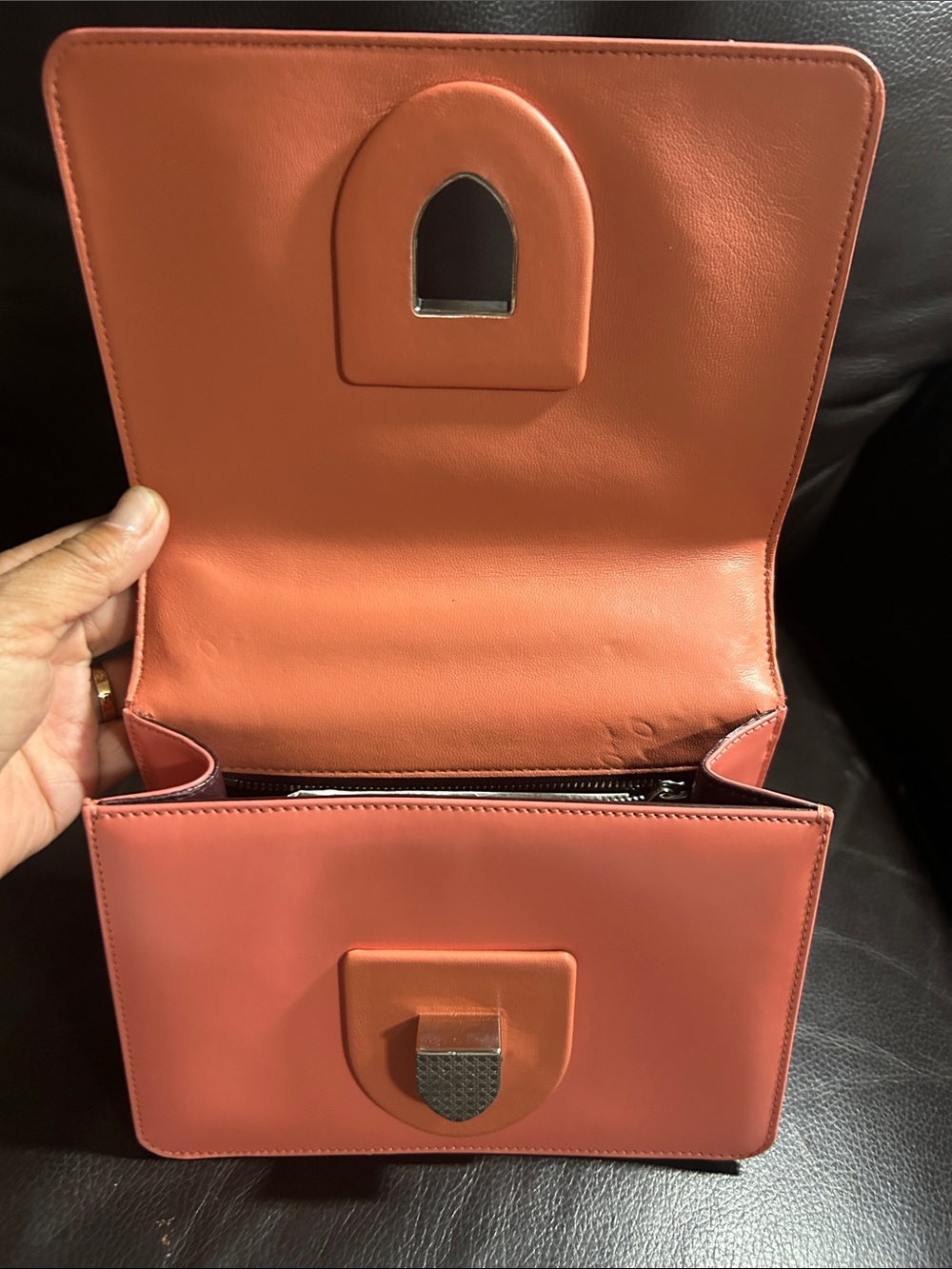 Dior Coral Pink Leather Crossbody with Silver Chain - Picture 5 of 8